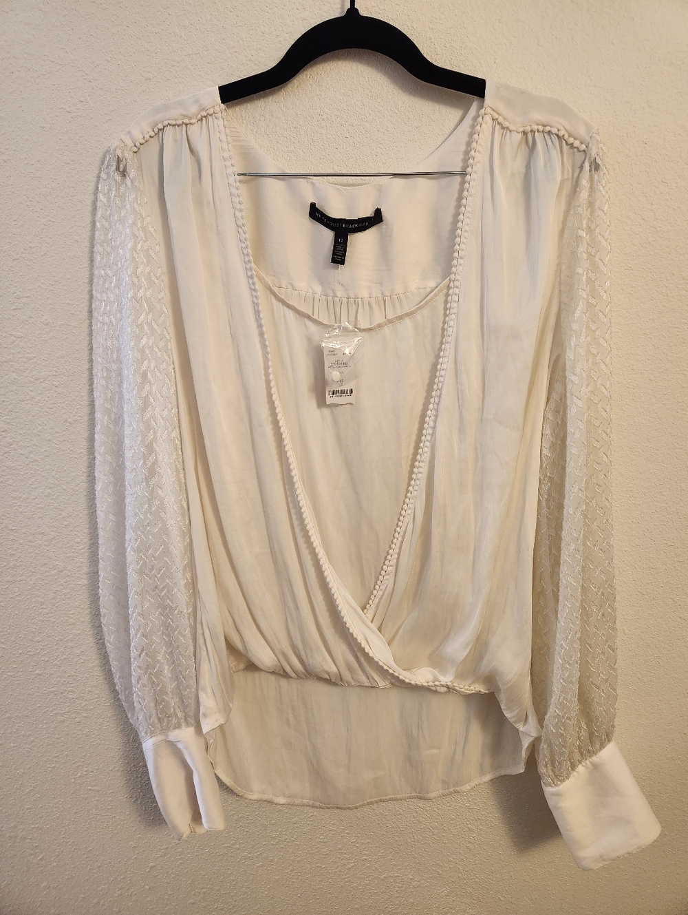 White House Black Market Surplice Sheer-Sleeve Blouse